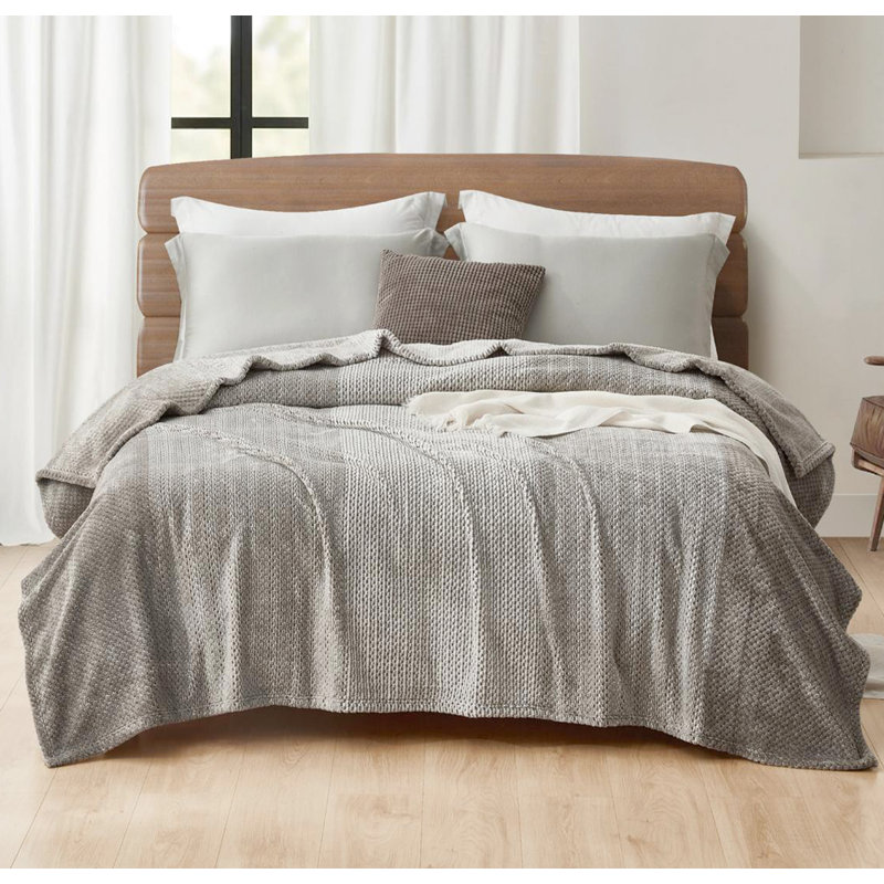 Jeté de lit blanc en molleton doux et moelleux, Taupe