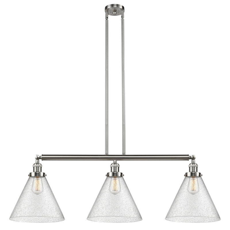 Pompa 3 - Light Kitchen Island Pendant, 6 Watt Vinage LED Bulb, Seedy, Satin Gold