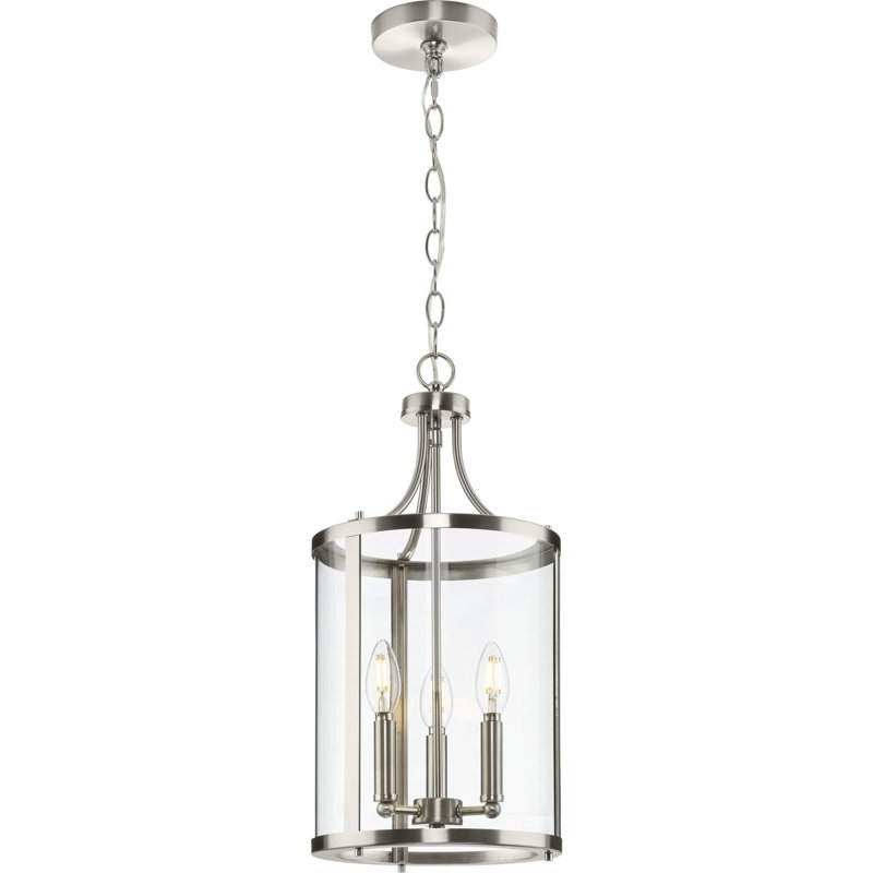 Luminaire suspendu cylindrique à 3 lumières de style bougie, Nickel brossé