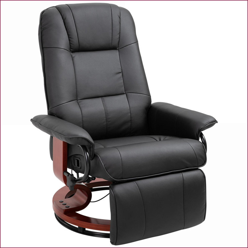 Fauteuils inclinables pour le salon, fauteuil pivotant manuel avec repose-pieds et amp; Base en bois enveloppé | Noir | Cuir PU