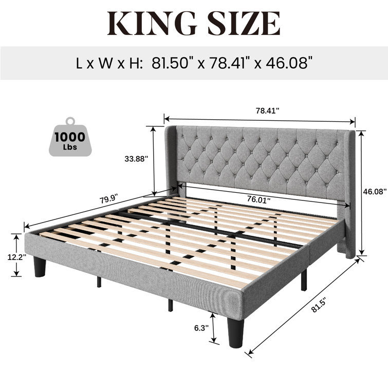 Hilbert Upholstered Low Profile Platform Bed Frame with Headboard