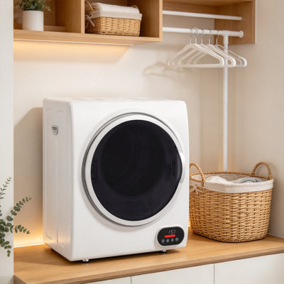 Sèche-linge portable HOMCOM blanc, 120 V, 850 W, compact, à chargement frontal, tambour en acier inoxydable de 1,5 pi³, séchage intelligent pour appartements, résidences étudiantes et camping-cars.