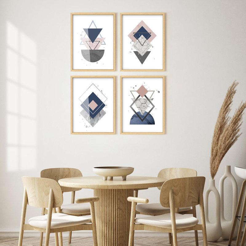 Multicolore, encadré, ensemble de galerie, impression géométrique et encadrée, H 10 po x l 8 po, Naturel