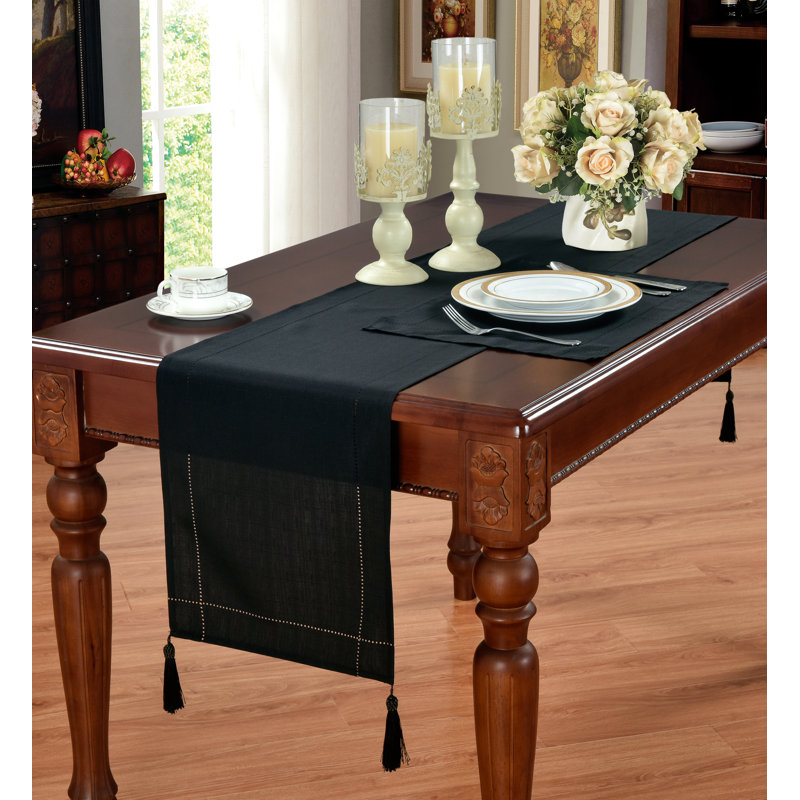 LINEN  LOOK Tia Table Runner, Black