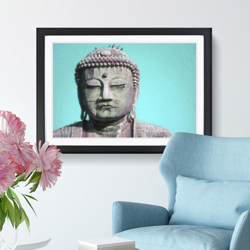 The Great Buddha of Kamakura in Japan - Picture Frame Painting Print, Black Framed, 36cm H x 48cm W x 2cm D