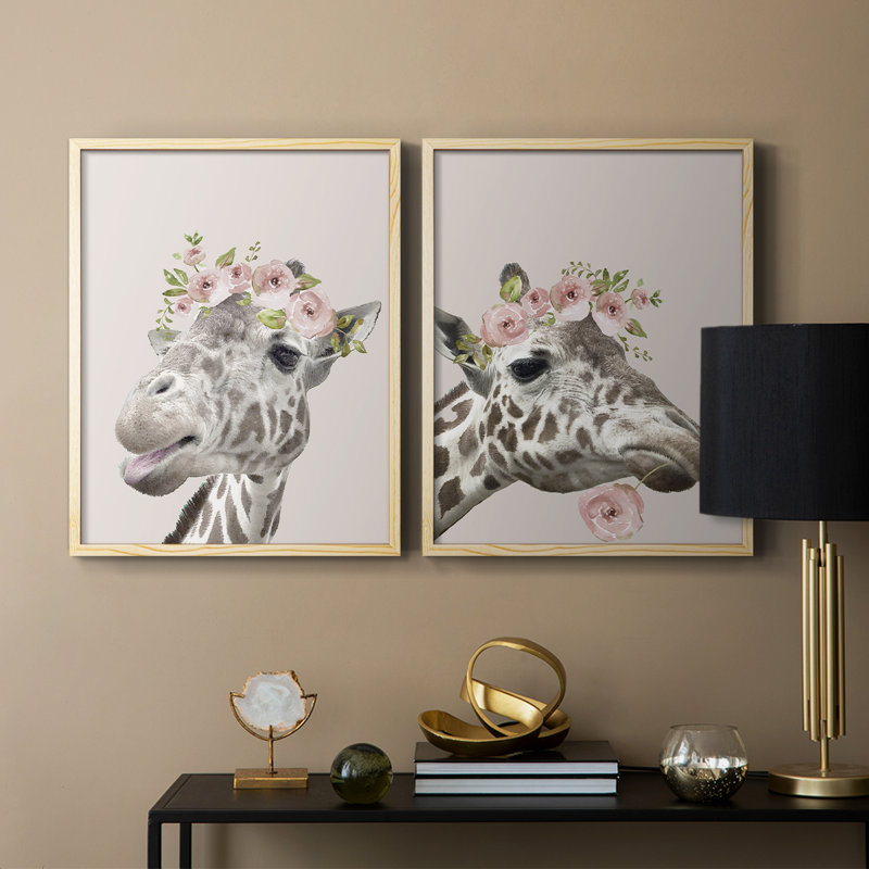 «Peek A Boo Giraffe I», reproduction encadrée de qualité supérieure - prête à être accrochée - aucun clou requis - aucun clou requis