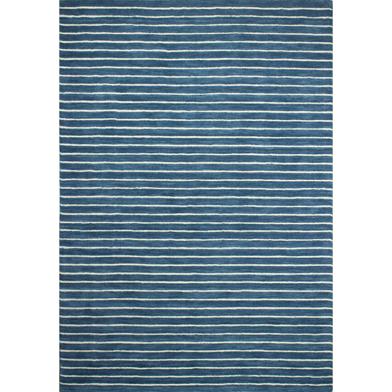 Azure Stripe Handmade Wool Rectangular Area Rug 3'6" x 5'6"