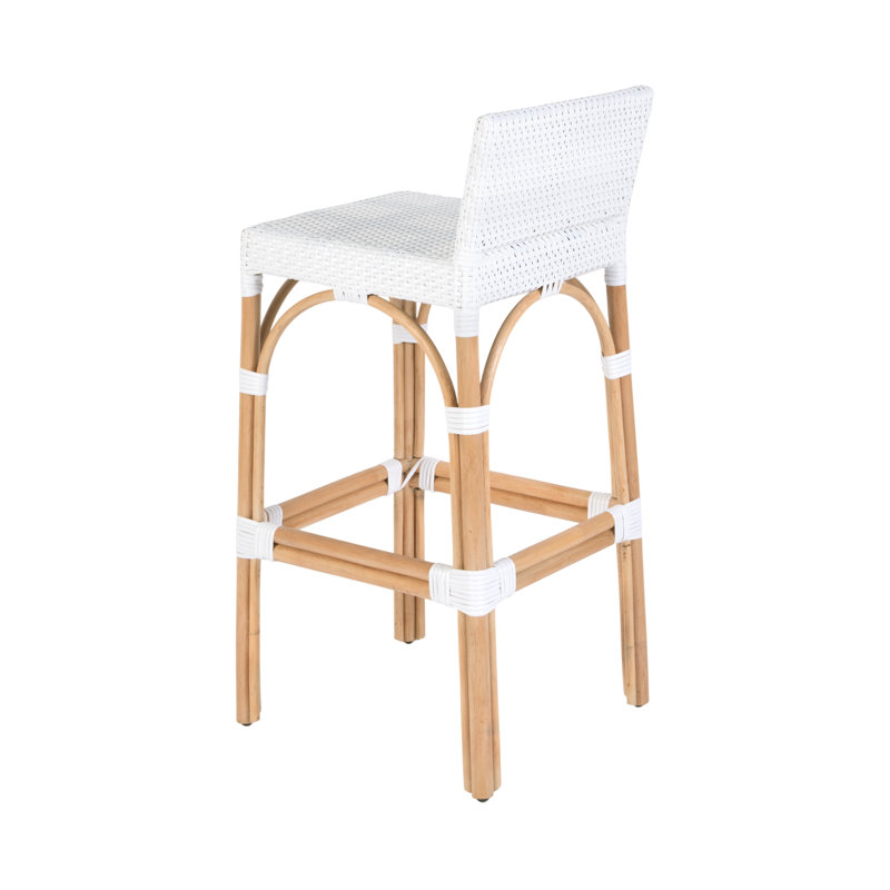 Serienna Blue & White Rattan Low Back Counter Stool, Estella Bar Stool, Smooth White, Bar Stool 30" Seat Height