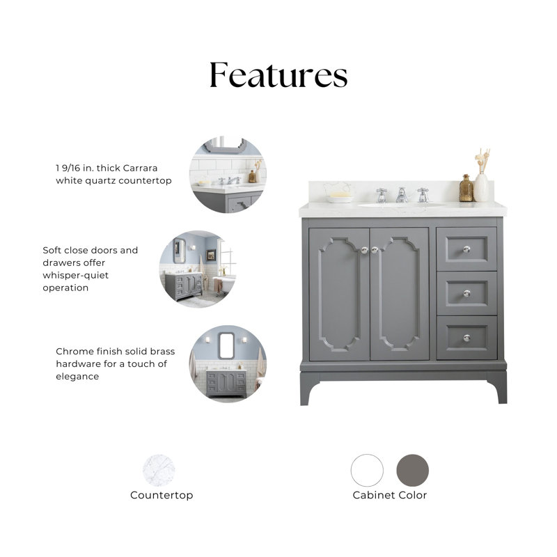 Queen 36" Single Bathroom Vanity Set, Cashmere Gray, Standard