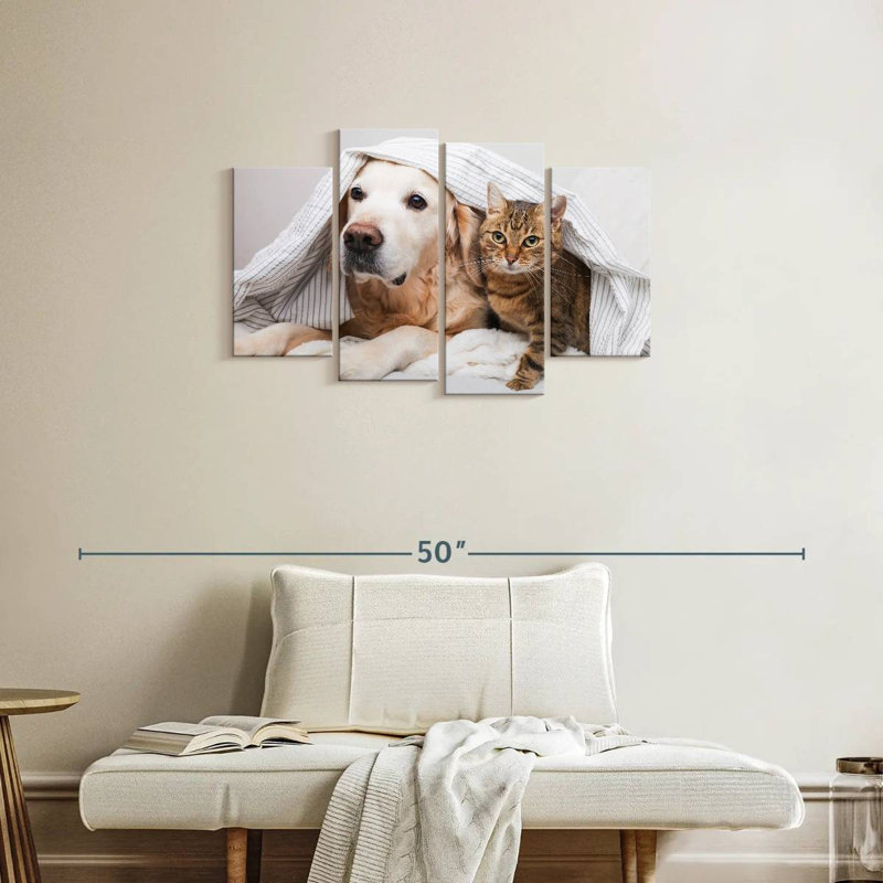 Cozy Dog and Cat Wall Art, reproduction d'art sur toile, H 22 po x l 36 po x P 1 po