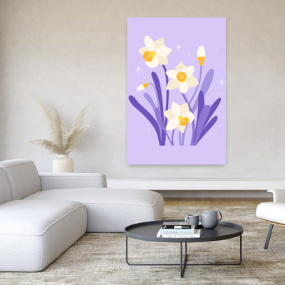Contemporary Art Elegant Abstract Contemporary Daffodil Lavender Lilac Nature Flower Wall Art 1 Piece Wrapped Canvas Wall Art