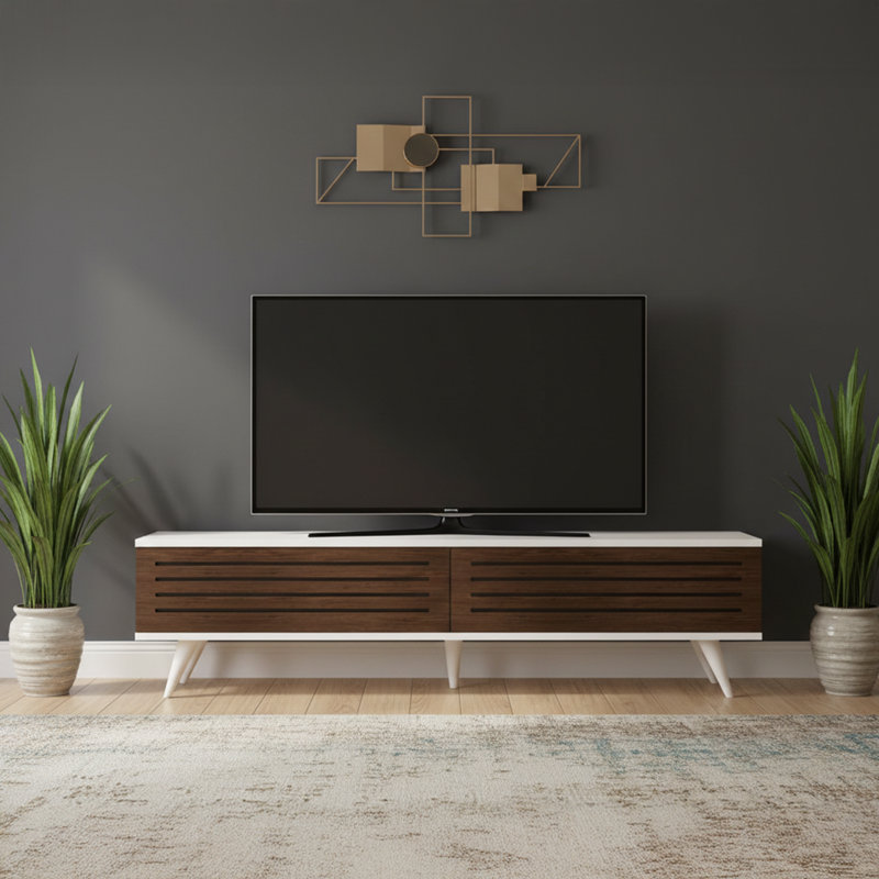 Meuble télé pour téléviseur de 70 po ou moins avec porte en bois massif Jiaying