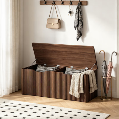 47.3" Extra Large Storage Chest, Wooden Storage Trunk with Safety Hinges, Upholstered Storage Bench Organizer for Living Room & Entryway