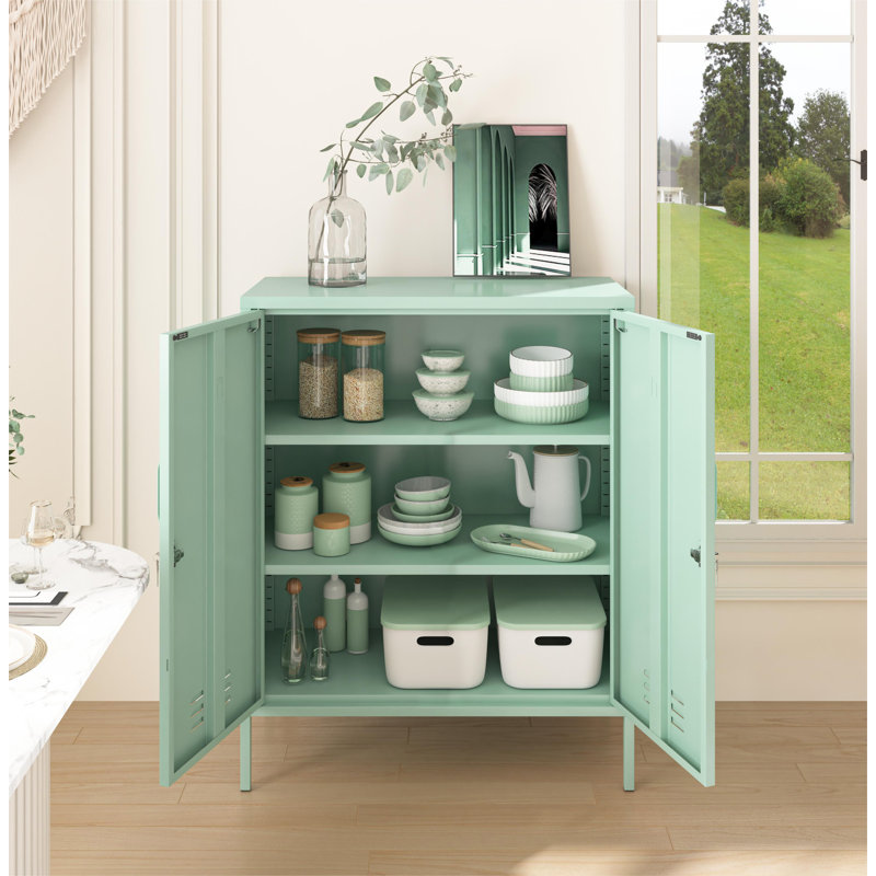 2 Door Lockable Metal Storage Cabinet, 3-Tier Heavy Duty Industrial Cabinet with Removable Shelves, Easy Assembly Multi-Purpose Storage for Home Office