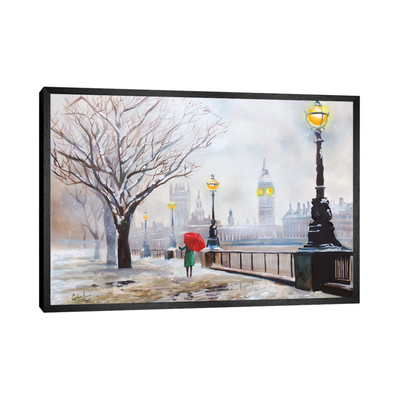 A London Winter by Gordon Bruce - Painting on Canvas, 66.04 cm H x 45.72 cm W, Black Framed