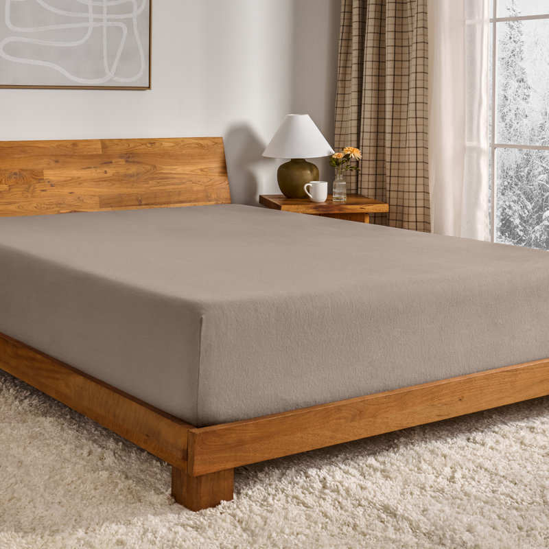 Cotton Flannel Fitted Sheet, Queen Fitted Sheet, Taupe