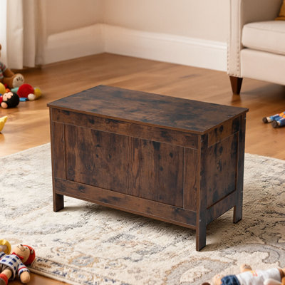 Banc de rangement pour enfants, coffre à jouets en bois, grande armoire de rangement avec charnière de sécurité, banc de rangement rétro pour tout-petits pour salle de jeux, salon ou entrée, 29,7 po x 15,3 po x 18,9 po, facile à assembler, brun