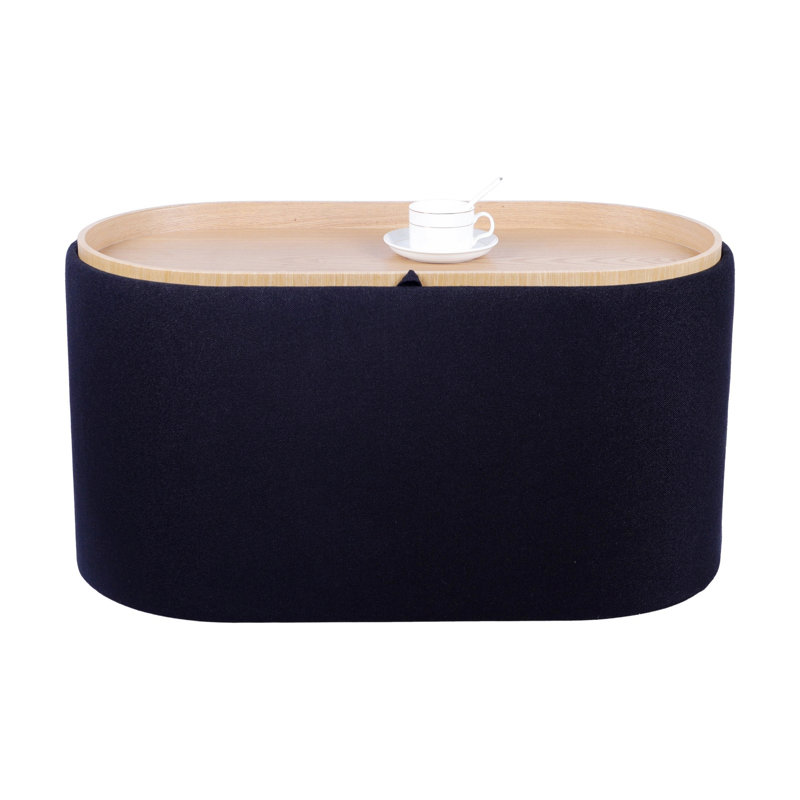 Repose-pieds avec rangement et plateau en bois réversible, Black, Black