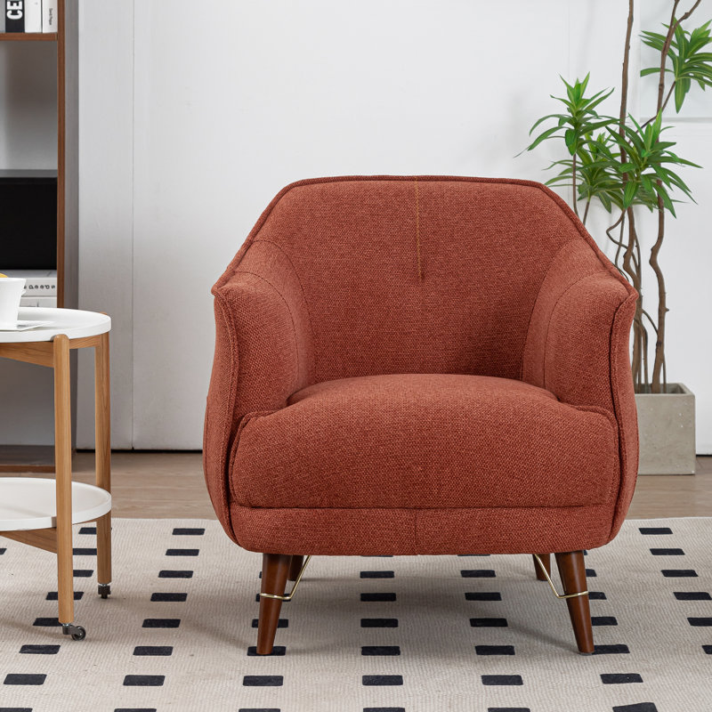 Chaise avec accoudoirs Modern Modern, fauteuil rembourré en tissu durable pour le salon, chambre à coucher, pieds en bois massif, rouge