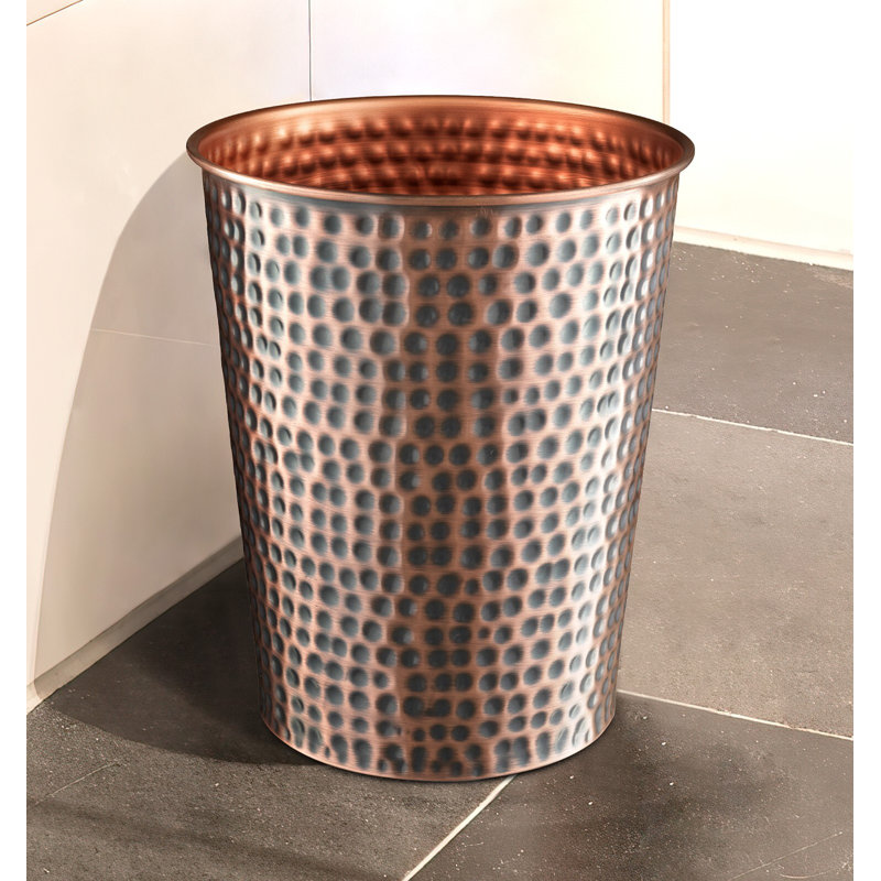 Hand Hammered Antique Copper Round Bathroom Trash Can