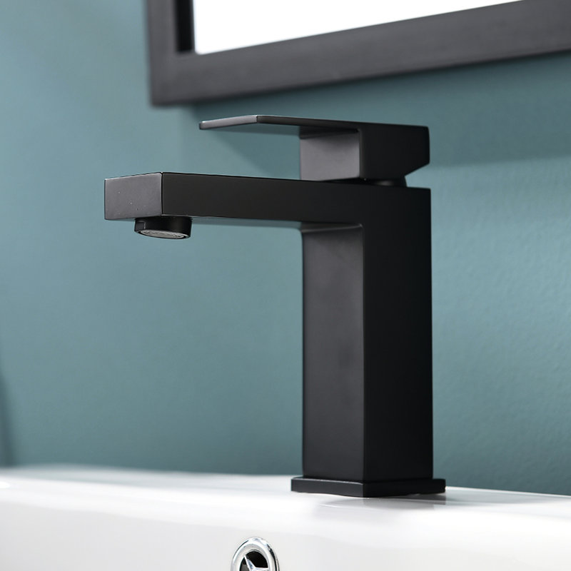 Contemporary Black Bathroom Sink Faucet - One Handle Deck-Mounted With Ceramic Filler Matte Single For