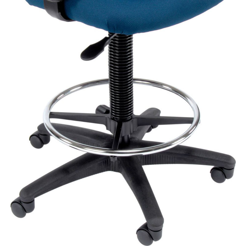 Backed Adjustable Height Ergonomic Lab Stool with Footring Wheels, Blue