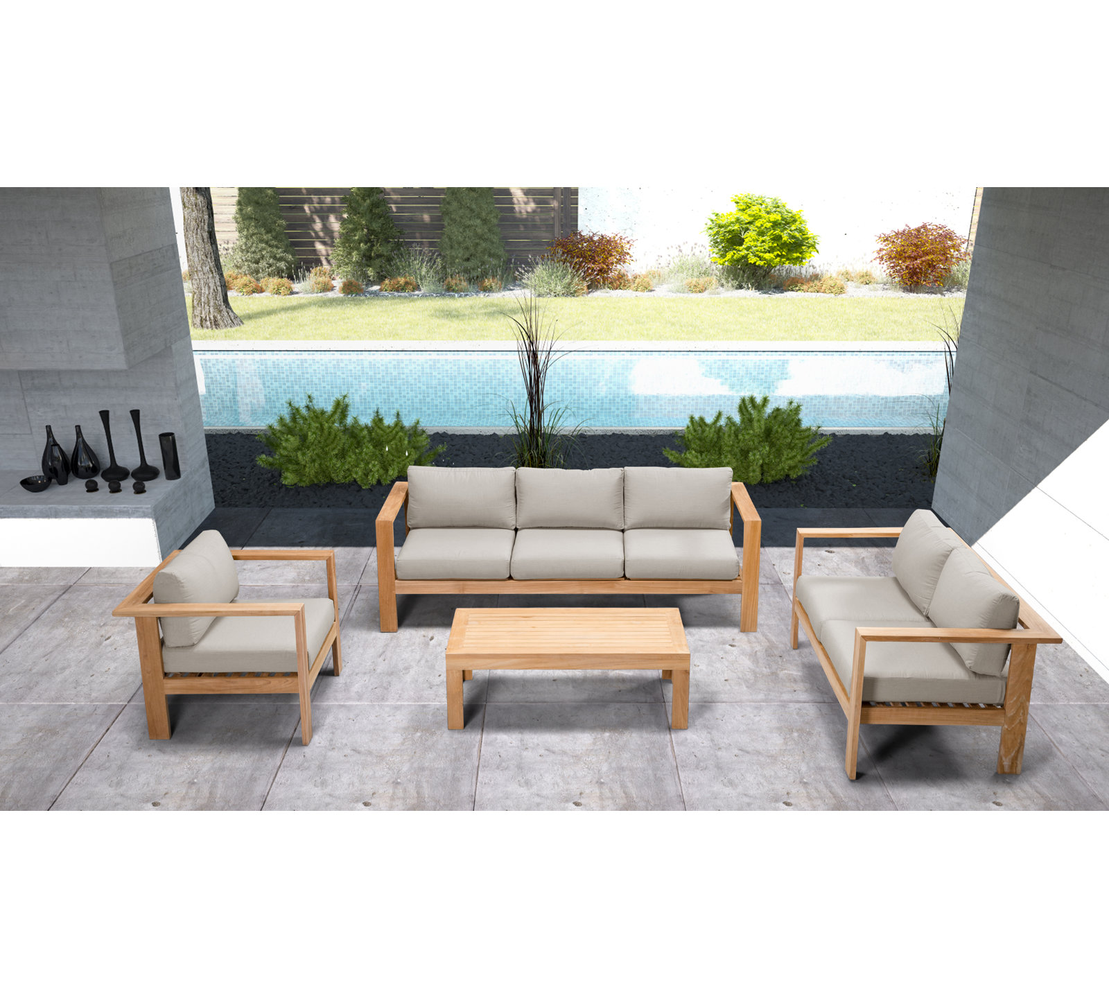 Sonoma Teak 6 - Person Patio Conversation Set with Cushions, Cast Silver Sunbrella®