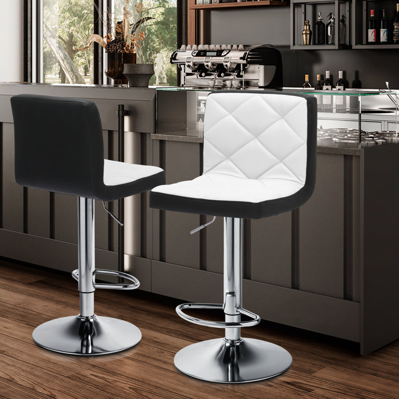 Modern Adjustable Bar Stools, Faux Leather Swivel Counter Height Barstools Chairs with Footrest, White/Black