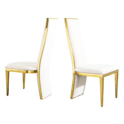 Table de salle à manger en acier inoxydable doré avec tissu blanc pour 2 personnes, espaces contemporains au design minimaliste moderne, aspect velours et aspect poli, revêtement avant confortable, pieds de 19,43 po de largeur