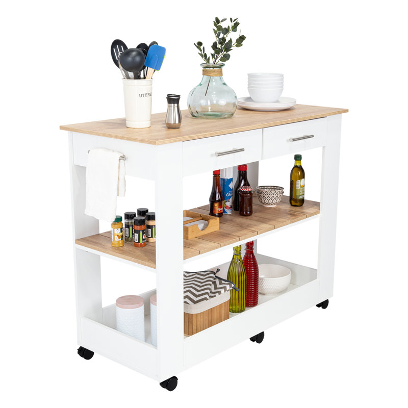 Kitchen Island with Drawer Shelves and Casters, White, 36" H x 40" W x 20" D