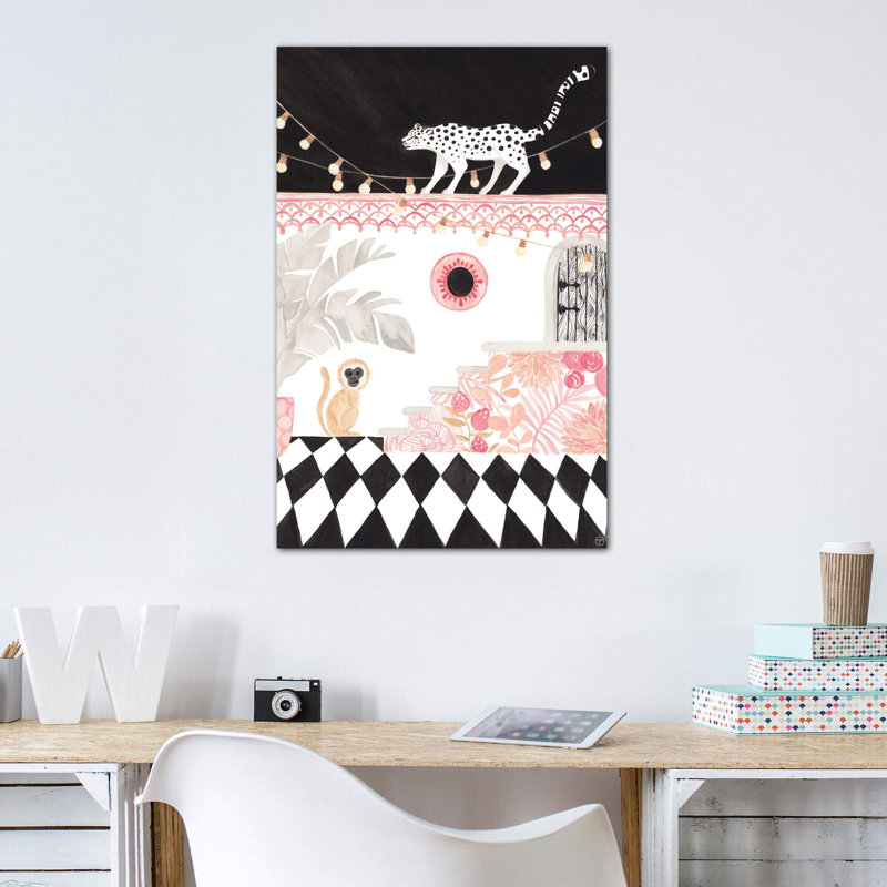 Art sur papier leopard et singe, Toile tendue, H 40 po x l 26 po x P 1,5 po