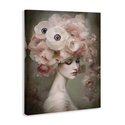 «Woman & Blush Florals», art mural sur toile par RileyB