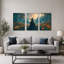Magicien femme tenant un globe lumineux dans un ensemble d'Halloween de 3 toiles-1745877457