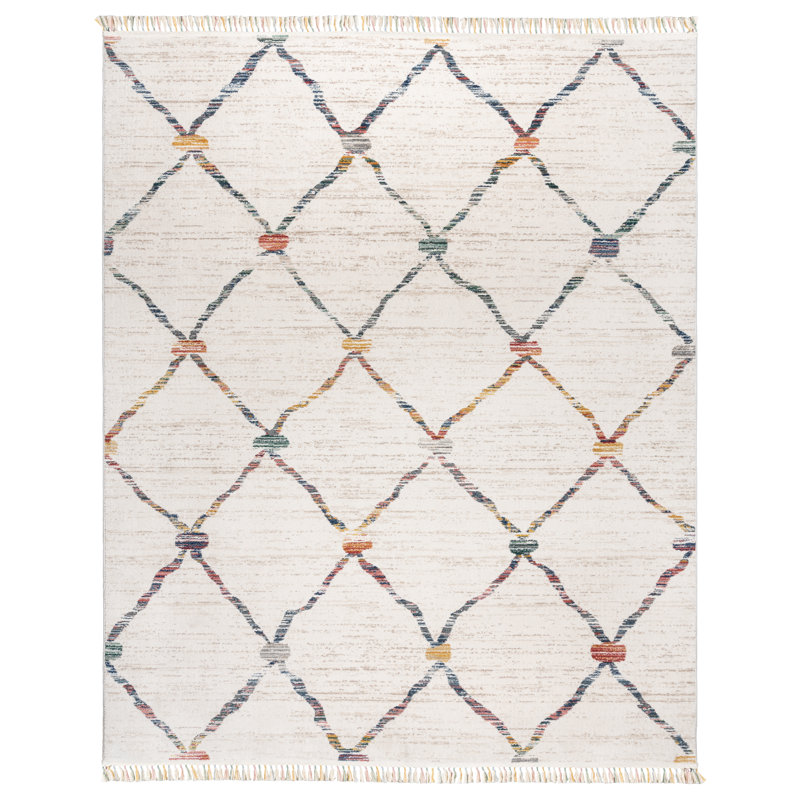 Tapis ivoire multicolore Amiens Dieppe, Rectangle 5 pi 2 po x 7 pi