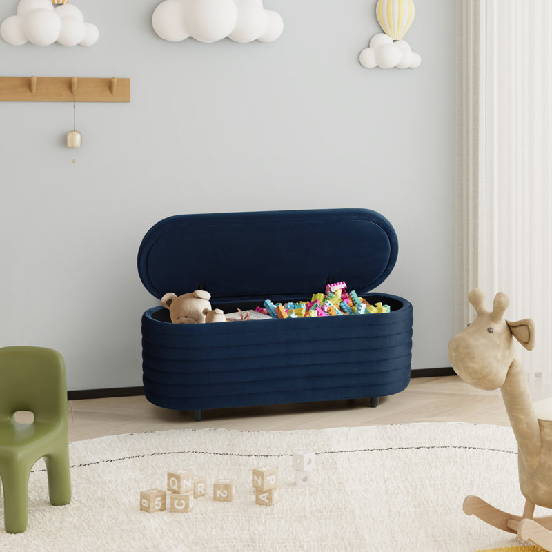 Farrah Upholstered Storage Bench, 18.1" H x 42.5" W x 17" D, Navy