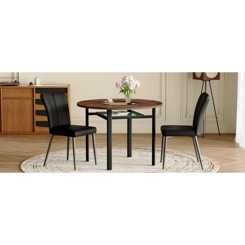 Ensemble de table de salle à manger moderne en MDF brun avec incrustation de verre et rangement