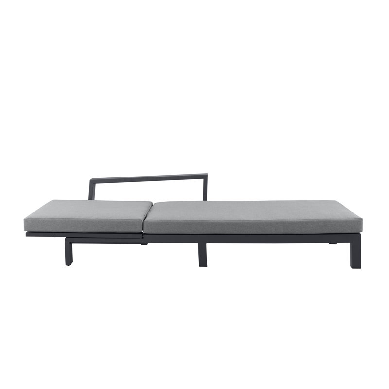 Double chaise longue d'extérieur en métal Hoyt, Coussin grisâtre / cadre blanc neige, Grey