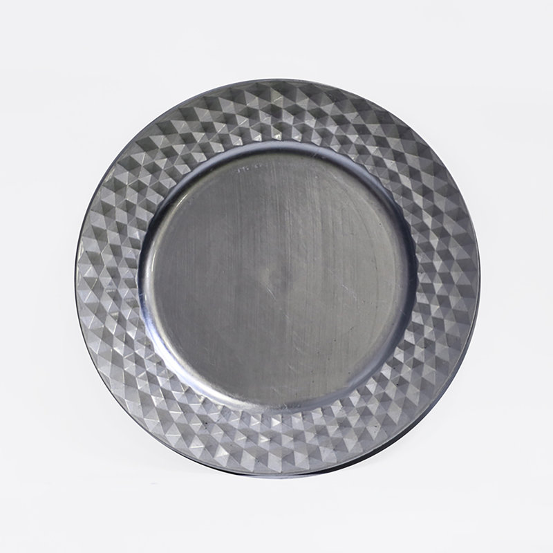 Assiette à dîner en plastique Liza, H 12,99 po x l 12,99 po x P 0,78 po, Argent