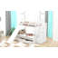 Lit simple superposé au dessus d'un lit double avec tiroirs, rangement et glissade-71463059