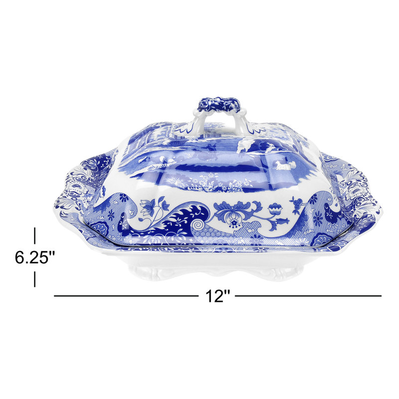 Spode Blue Italian Vegetable Dish, Covd 12"