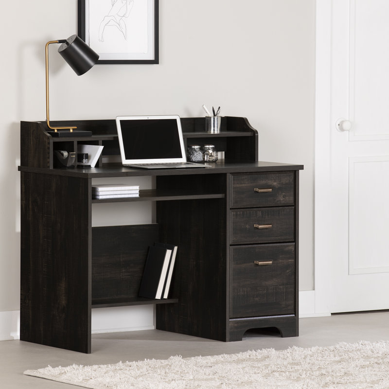 Bureau avec rehausse Versa, Noir frotté