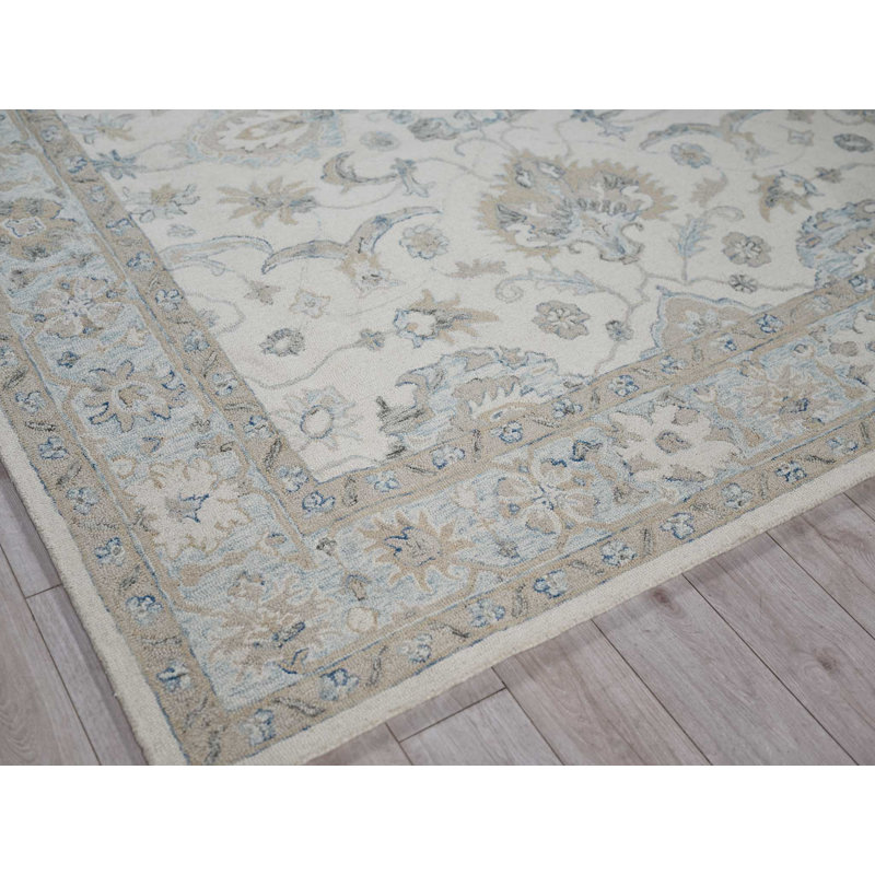 Marietta Ivory and Light Blue Handmade Wool 9' x 12' Area Rug