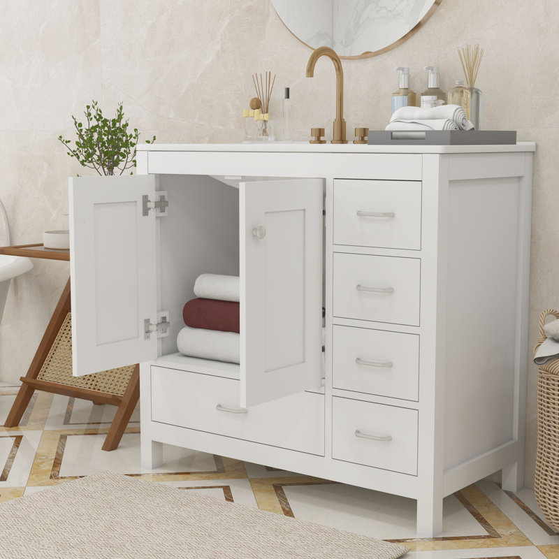 Meuble-lavabo simple 36 po avec plateau en céramique Rosine