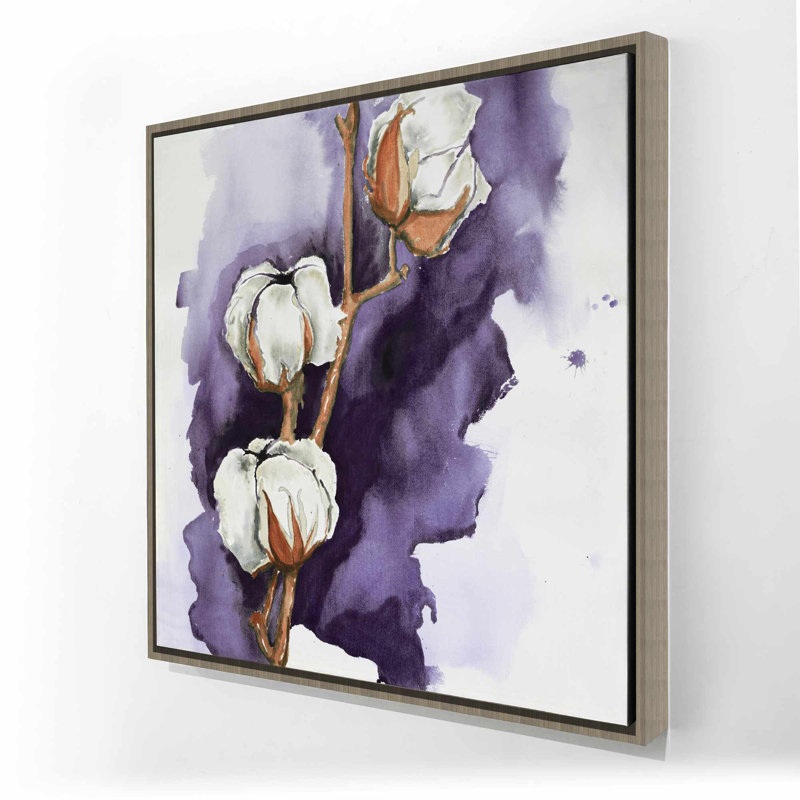 Toile de coton avec fleurs | Art floral blanc pour la décoration intérieure, Blanc / gris / mauve