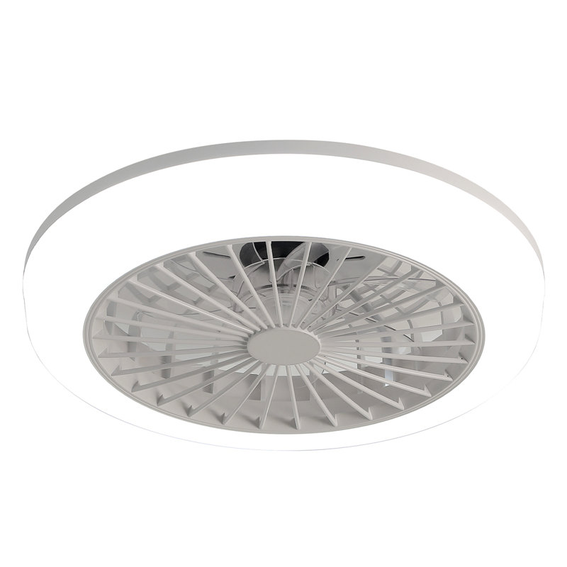 18 Inch Enclosed Ceiling Fan With Light And Remote, Flush Mount Bladeless Modern Low Profile Ceiling Fan For Bedroom Kitchen Dining Room