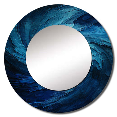 Blue Swirl Wave Spiral I - Abstract Spirals Large Mirror, Blue Decorative Wall Mirror, Printed Metal Art