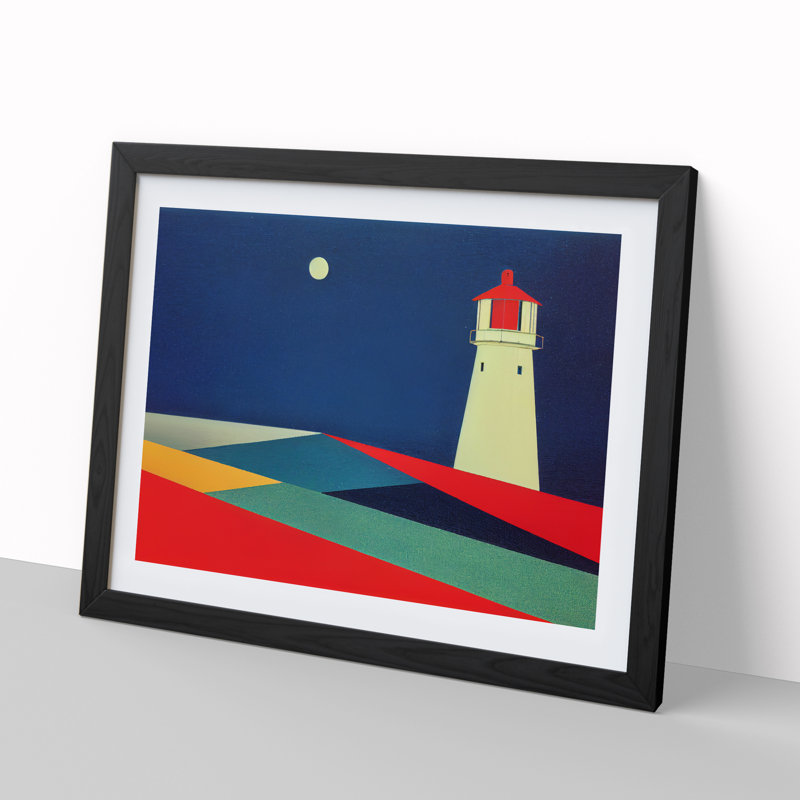 Lighthouse Abstract Art - Single Picture Frame Print, Black, 46cm H x 64cm W