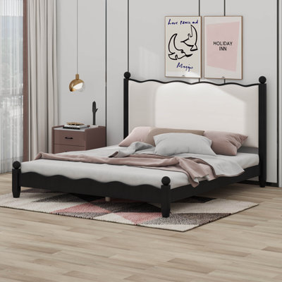 Wood Platform Bed With Upholstered Headboard