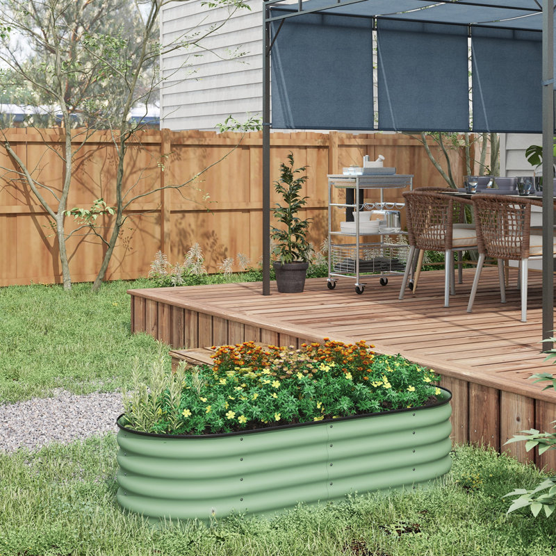 Outdoor Metal Elevated Planter Box, Green, 16.5" H x 59" W x 23.5" D