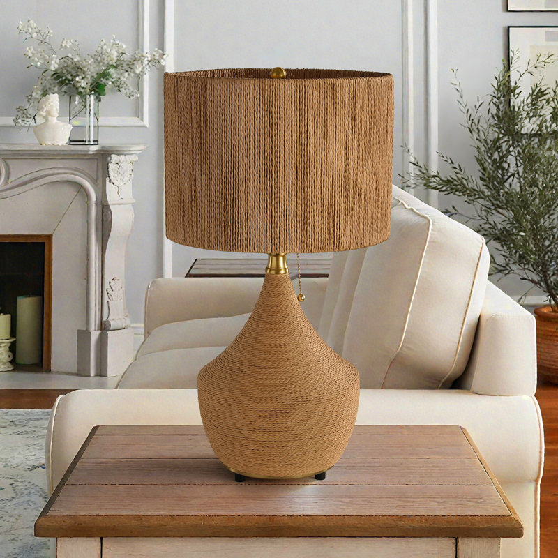 24" Bedside Natural Rattan Table Lamp